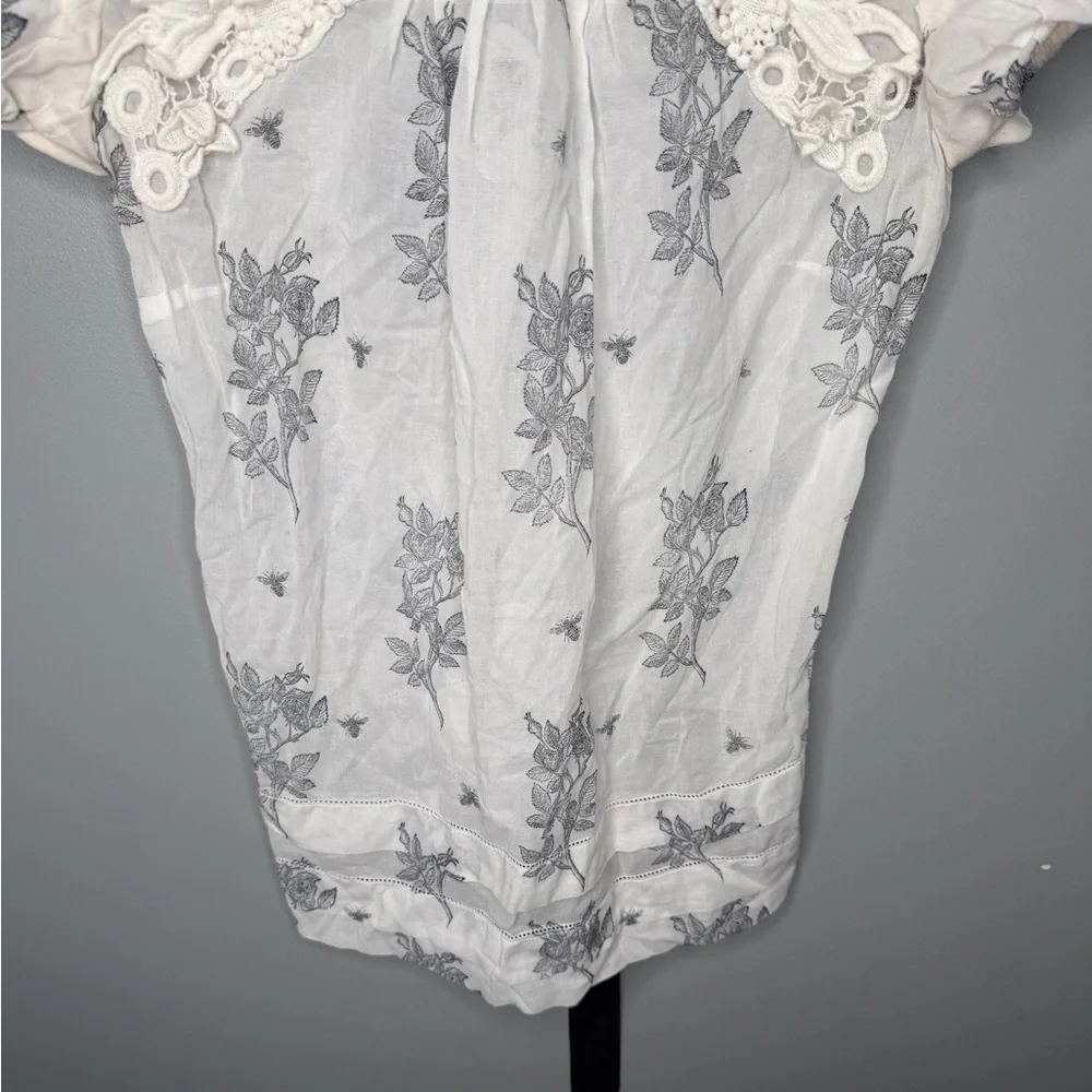 Anthropologie x Leifsdottir Tie Back Puff Sleeve Sheer Floral Bee Print Blouse